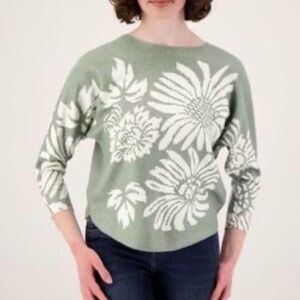NWT Sioni Dolman Sleeve Floral Knit Top Large Heather Green Indie Modern Boho